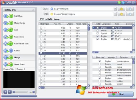 Zrzut ekranu DVDFab na Windows 7