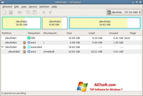 Zrzut ekranu GParted na Windows 7