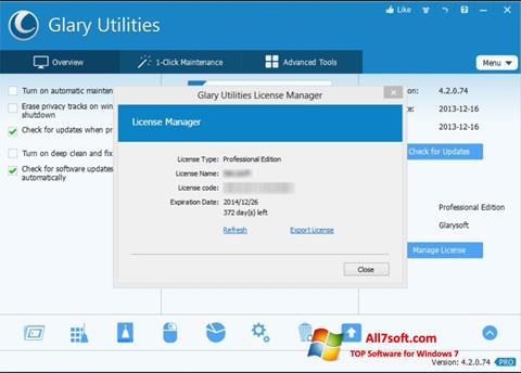 Zrzut ekranu Glary Utilities na Windows 7