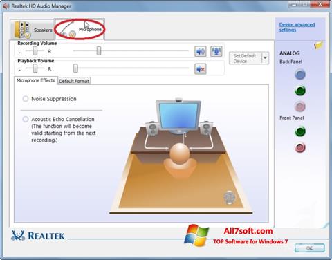 Zrzut ekranu Realtek Audio Driver na Windows 7