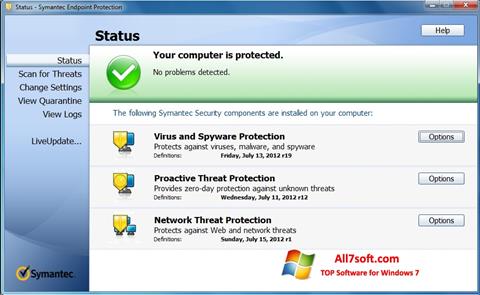 Zrzut ekranu Symantec Endpoint Protection na Windows 7