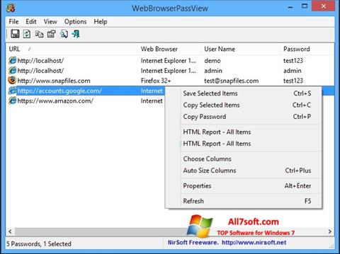 Zrzut ekranu WebBrowserPassView na Windows 7