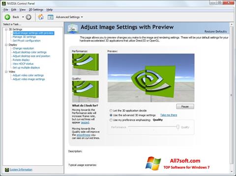 Zrzut ekranu NVIDIA ForceWare na Windows 7