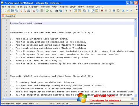 Zrzut ekranu Notepad++ na Windows 7