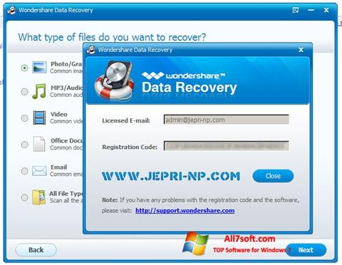 Zrzut ekranu Wondershare Data Recovery na Windows 7