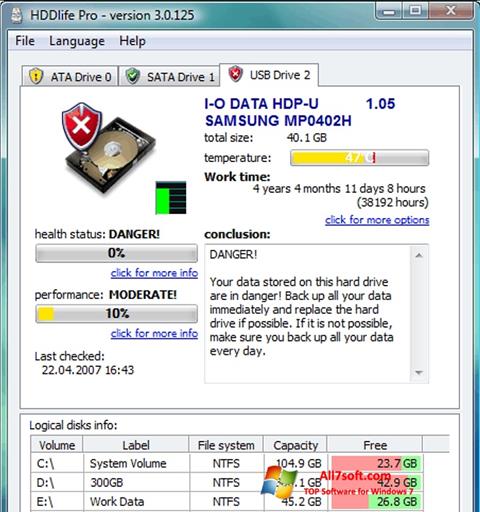 Zrzut ekranu HDDlife na Windows 7