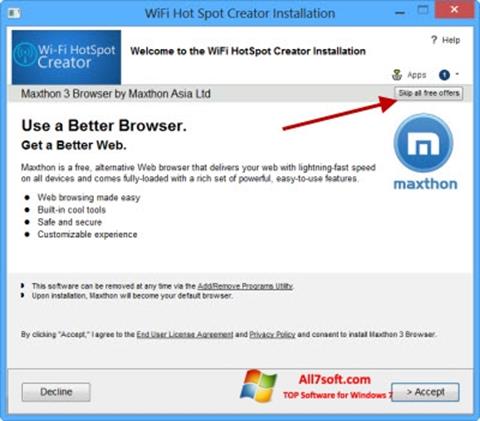 Zrzut ekranu Wi-Fi HotSpot Creator na Windows 7