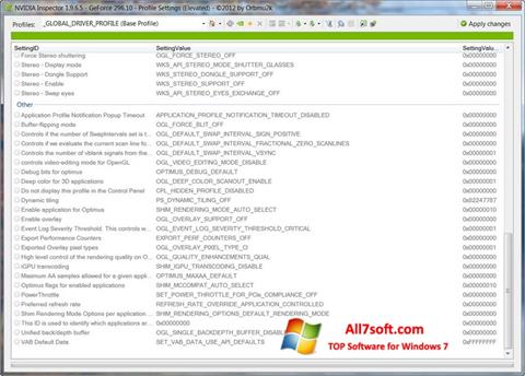 Zrzut ekranu NVIDIA Inspector na Windows 7