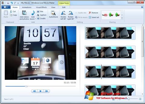 Zrzut ekranu Windows Live Movie Maker na Windows 7