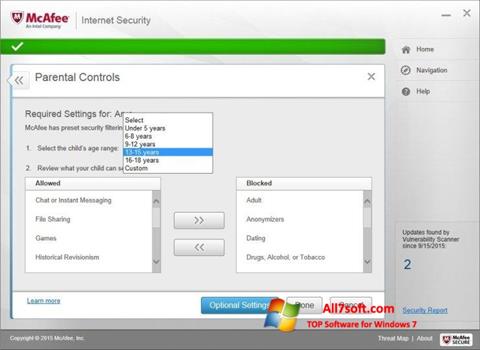 Zrzut ekranu McAfee Internet Security na Windows 7