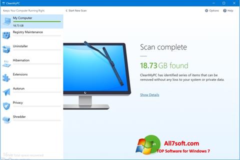 Zrzut ekranu CleanMyPC na Windows 7