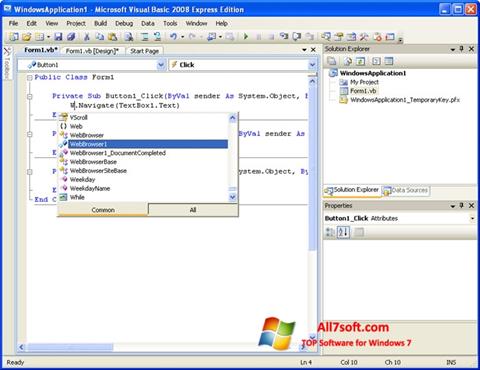 Zrzut ekranu Microsoft Visual Basic na Windows 7