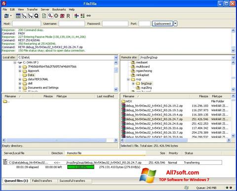 Zrzut ekranu FileZilla na Windows 7