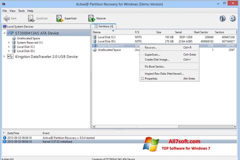 Zrzut ekranu Active Partition Recovery na Windows 7