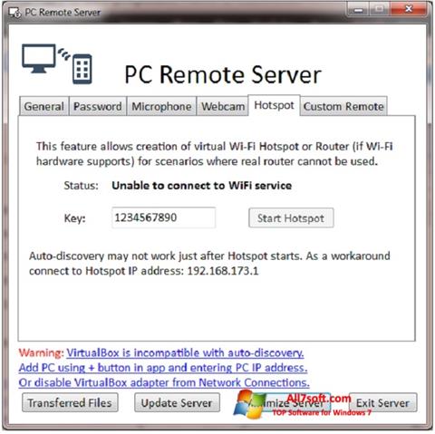 Zrzut ekranu PC Remote Server na Windows 7