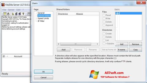 Zrzut ekranu FileZilla Server na Windows 7