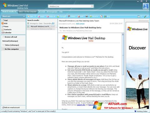 Zrzut ekranu Windows Live Mail na Windows 7
