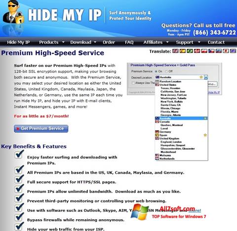 Zrzut ekranu Hide My IP na Windows 7