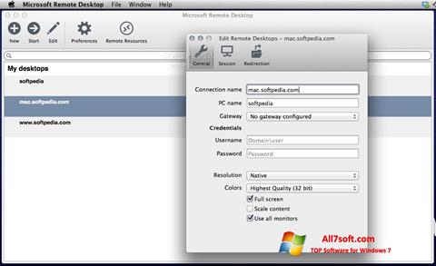 Zrzut ekranu Microsoft Remote Desktop na Windows 7