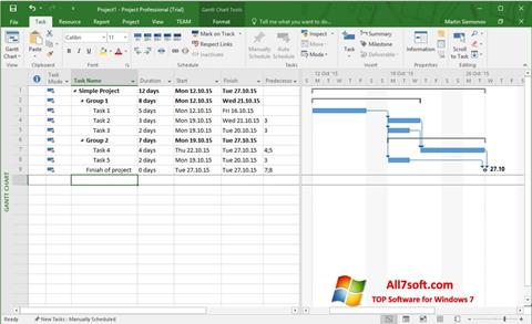 Zrzut ekranu Microsoft Project na Windows 7