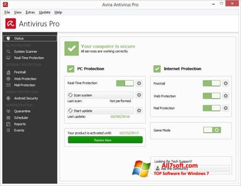 Zrzut ekranu Avira Antivirus na Windows 7