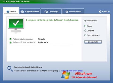 Zrzut ekranu Microsoft Security Essentials na Windows 7