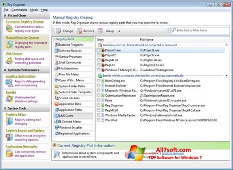 Zrzut ekranu Reg Organizer na Windows 7