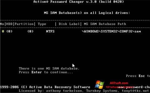 Zrzut ekranu Active Password Changer na Windows 7
