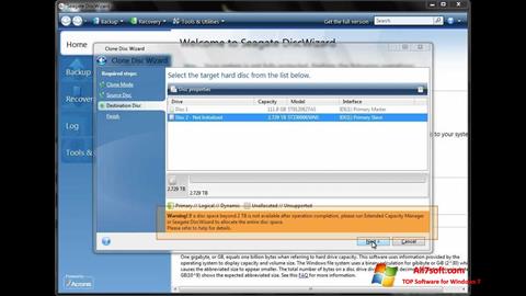 Zrzut ekranu Seagate DiscWizard na Windows 7