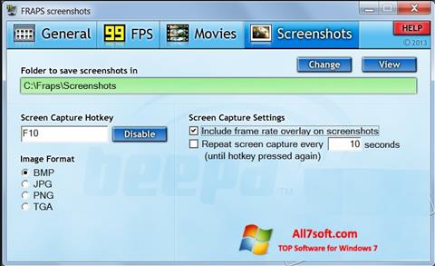 Zrzut ekranu Fraps na Windows 7