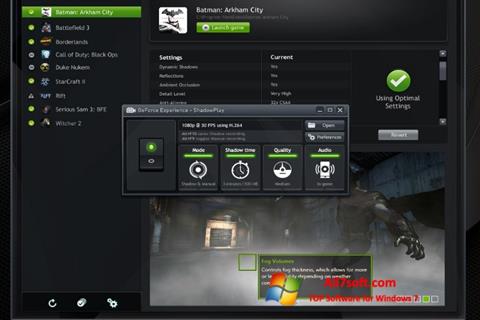 Zrzut ekranu NVIDIA GeForce Experience na Windows 7