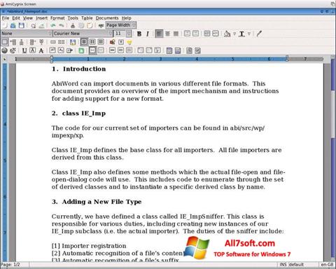 Zrzut ekranu AbiWord na Windows 7