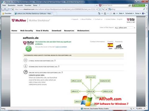 Zrzut ekranu McAfee SiteAdvisor na Windows 7