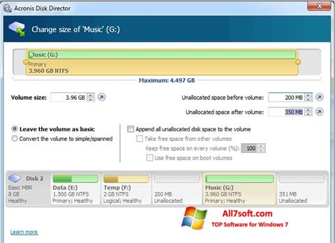 Zrzut ekranu Acronis Disk Director na Windows 7