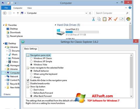 Zrzut ekranu Classic Shell na Windows 7