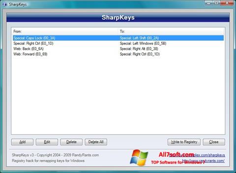 Zrzut ekranu SharpKeys na Windows 7