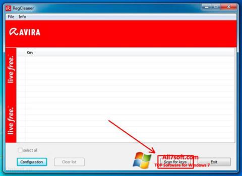 Zrzut ekranu Avira Registry Cleaner na Windows 7