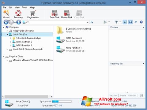 Zrzut ekranu Hetman Partition Recovery na Windows 7