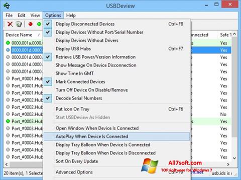 Zrzut ekranu USBDeview na Windows 7