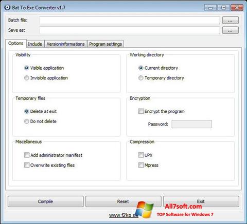 Zrzut ekranu Bat To Exe Converter na Windows 7