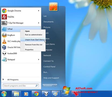 Zrzut ekranu ViStart na Windows 7