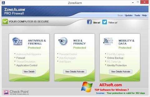 Zrzut ekranu ZoneAlarm Pro na Windows 7