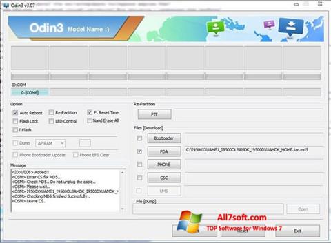 Zrzut ekranu Odin na Windows 7