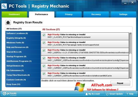 Zrzut ekranu Registry Mechanic na Windows 7