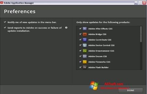Zrzut ekranu Adobe Application Manager na Windows 7