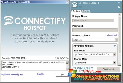 Zrzut ekranu Connectify Hotspot PRO na Windows 7