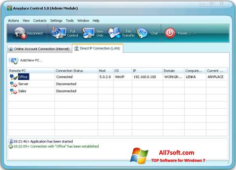 Zrzut ekranu Anyplace Control na Windows 7