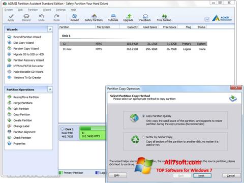 Zrzut ekranu AOMEI Partition Assistant na Windows 7