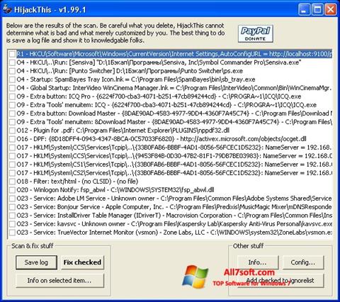 Zrzut ekranu HijackThis na Windows 7