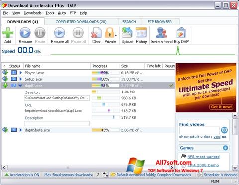 Zrzut ekranu Download Accelerator Plus na Windows 7